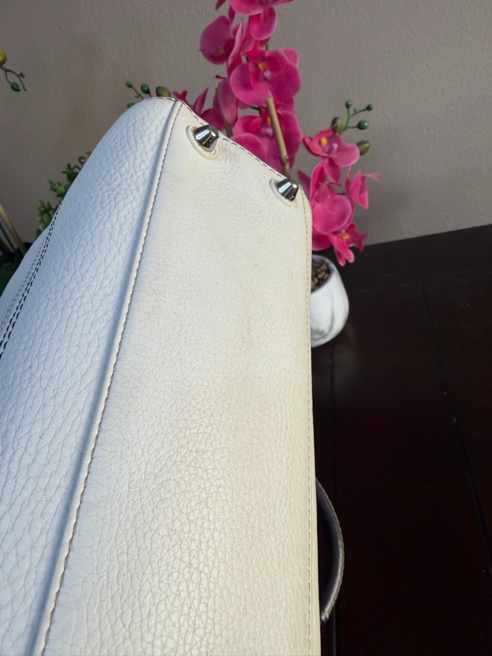 Coach Hampton braided satchel in white and black pebble leather - Picture 11 of 16